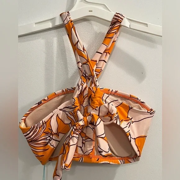 Kona Sol Orange Tropical Print Swim Top, size medium, new! - Picture 6 of 8